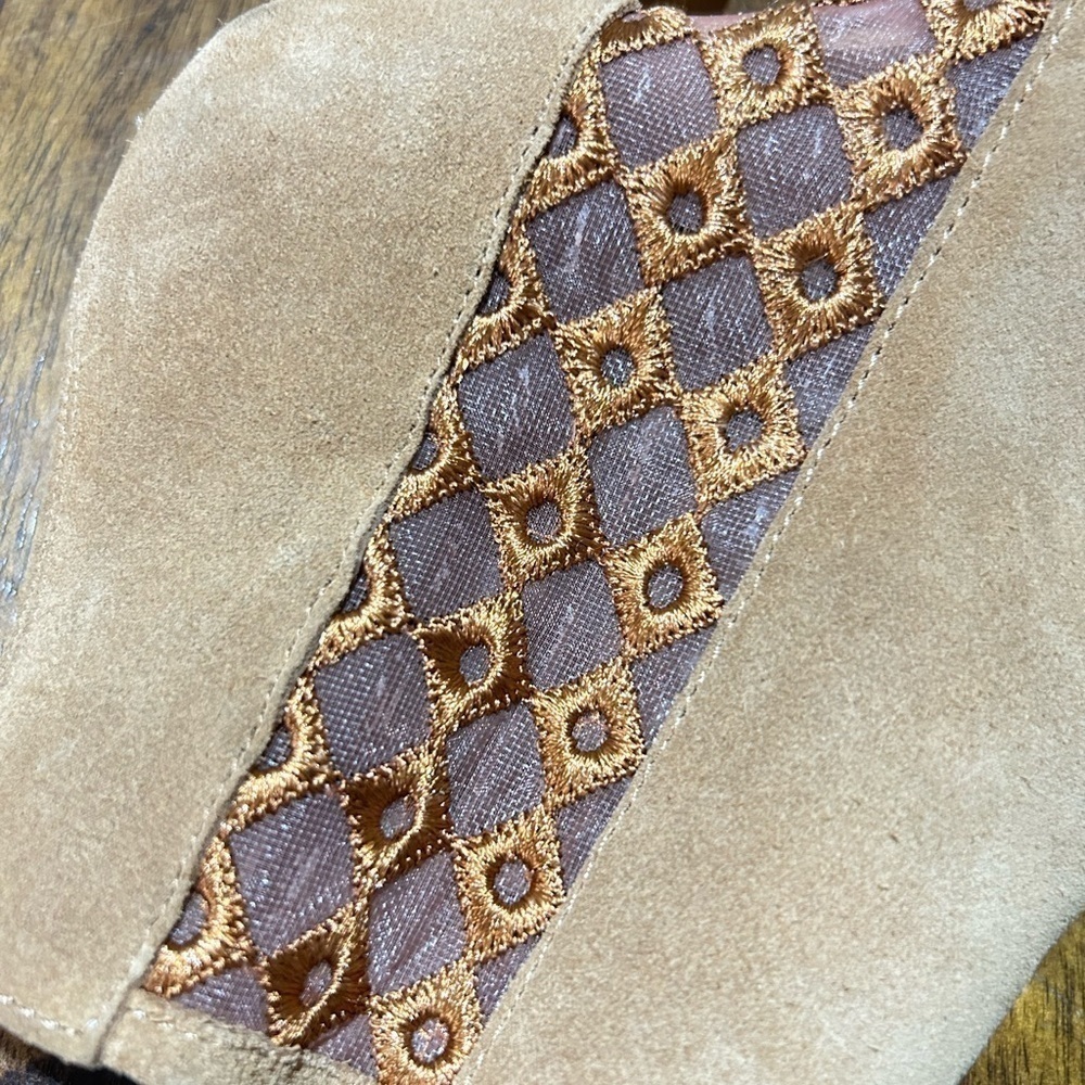 Anthropologie Camel Suede Sheer Side Ankle Boots - Picture 5 of 9